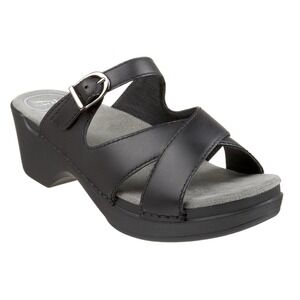 DANSKO Sela Sandal Black Leather Open Toe Criss Cross Straps Mules